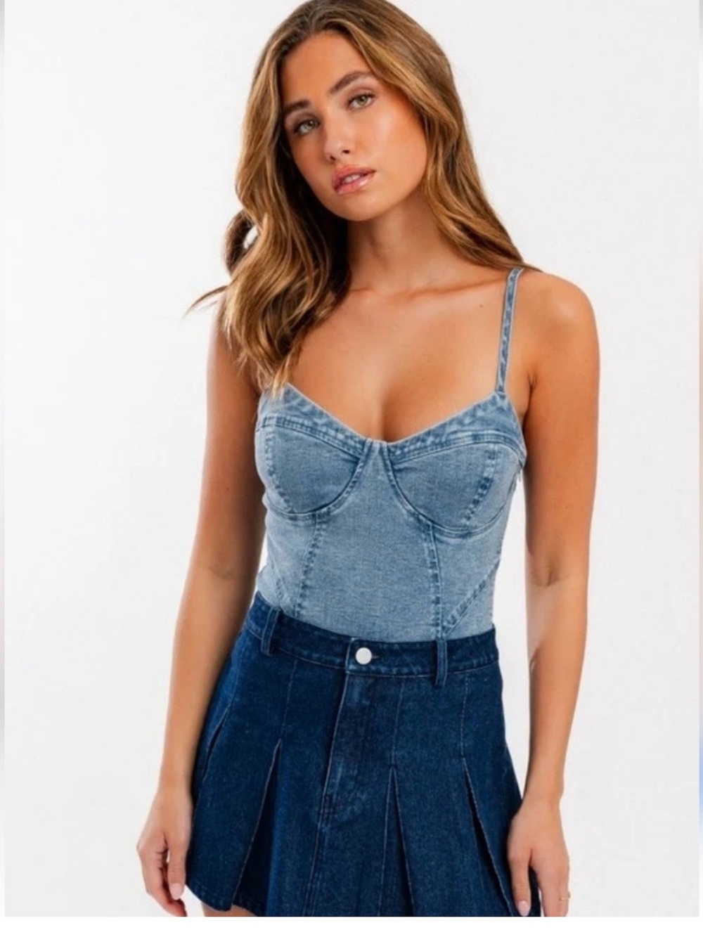 Haute Monde Light Blue Denim Bustier